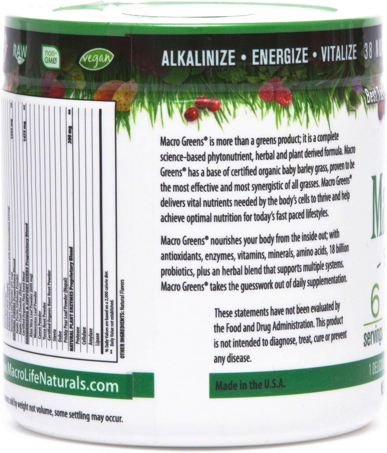 MacroLife Naturals Macro Greens Powder: Superfood Probiotic Antioxidant Enzyme & Herbal Supplement - Immunity Boost Energy Cleanse - Non-GMO Vegan Gluten-Free Dairy-Free - 2 oz (6 Servings)