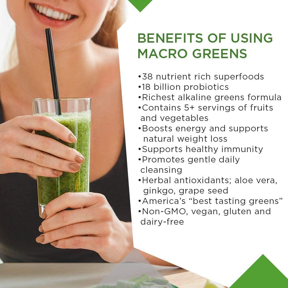 MacroLife Naturals Macro Greens Powder: Superfood Probiotic Antioxidant Enzyme & Herbal Supplement - Immunity Boost Energy Cleanse - Non-GMO Vegan Gluten-Free Dairy-Free - 2 oz (6 Servings)