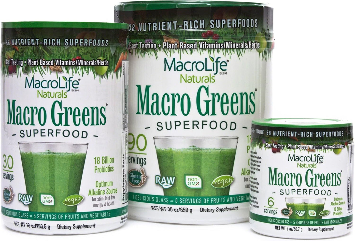 MacroLife Naturals Macro Greens Powder: Superfood Probiotic Antioxidant Enzyme & Herbal Supplement - Immunity Boost Energy Cleanse - Non-GMO Vegan Gluten-Free Dairy-Free - 2 oz (6 Servings)