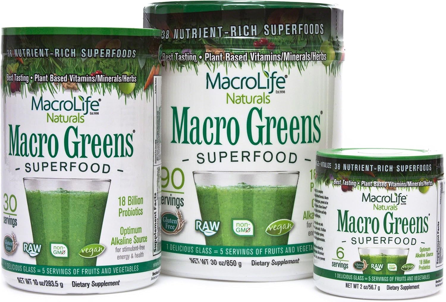 MacroLife Naturals Macro Greens Powder: Superfood Probiotic Antioxidant Enzyme & Herbal Supplement - Immunity Boost Energy Cleanse - Non-GMO Vegan Gluten-Free Dairy-Free - 2 oz (6 Servings)