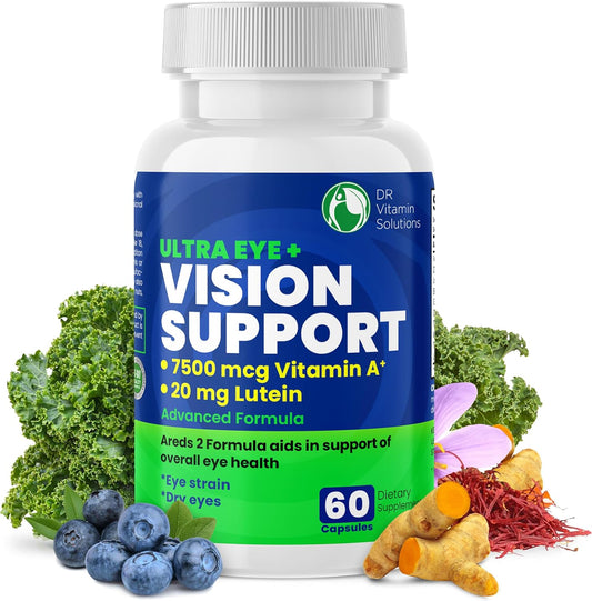 Macular Health Eye Vitamins with Lutein, Zinc, Vitamin A & Bilberry - Areds 2 Formula for Red & Dry Eyes - 1 Bottle, 60 Capsules