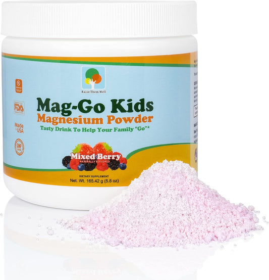 Mag-Go Kids Magnesium Powder for Constipation Relief - Mixed Berry Flavor - 90 Servings - BoostGo Australia