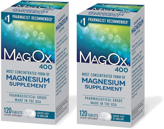 Mag-Ox 400 Magnesium Oxide Tablets - Pharmaceutical Grade Mineral Supplement, 483mg - 120 Count x 2 Pack