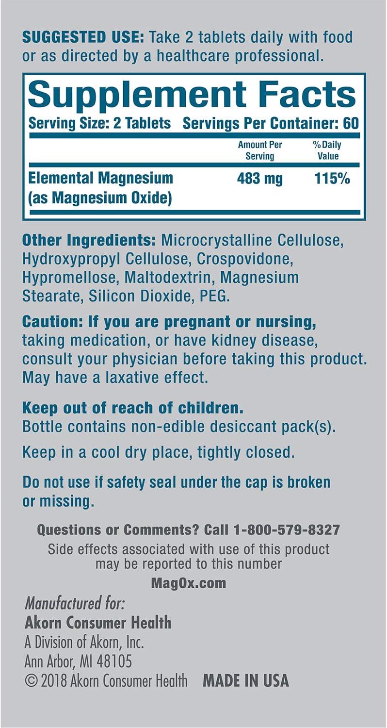 Mag-Ox 400 Magnesium Oxide Tablets - Pharmaceutical Grade Mineral Supplement, 483mg - 120 Count x 2 Pack