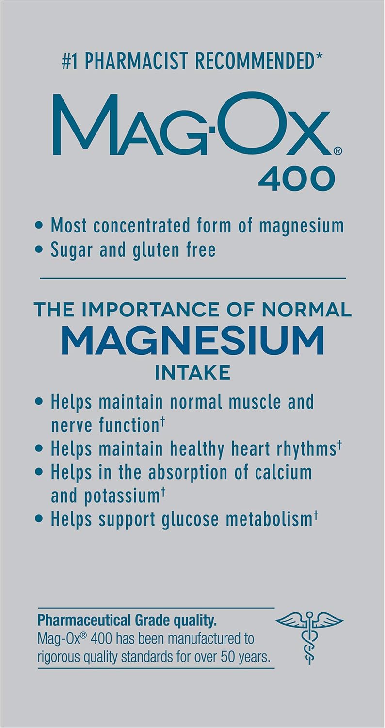 Mag-Ox 400 Magnesium Oxide Tablets - Pharmaceutical Grade Mineral Supplement, 483mg - 120 Count x 2 Pack