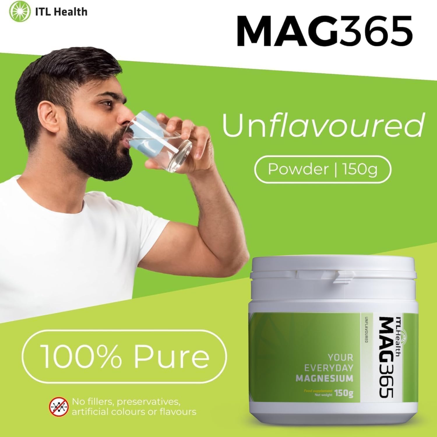 MAG365 ITL Health Ionic Magnesium Citrate Powder - Unflavored, Natural Citrus Taste - Supports Metabolism, Strong Bones, Muscle Function, Heart Health - 38 Servings