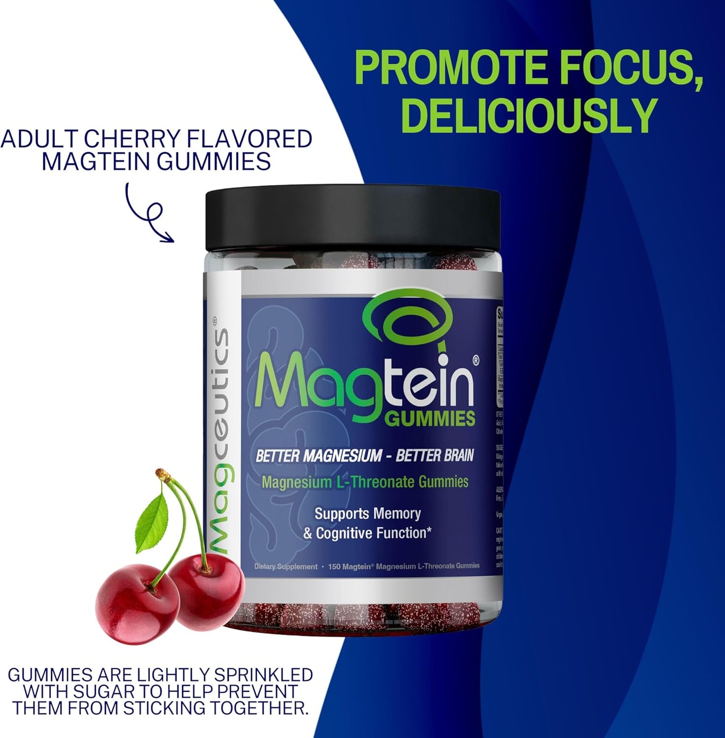 Magceutics Magtein Brain Support Gummies - Magnesium L-Threonate Supplement for Memory & Focus - 150 Vegan Gummies