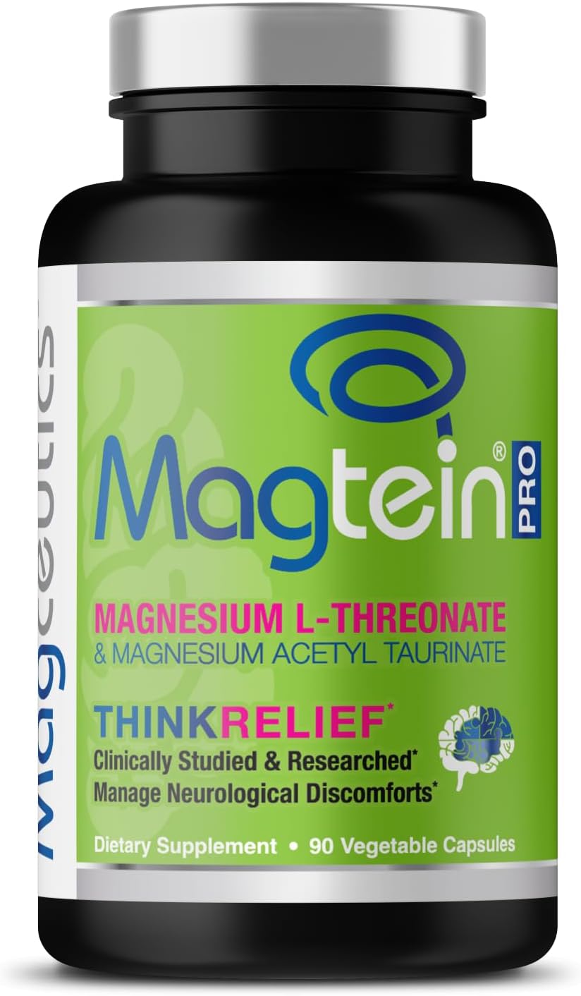 Magceutics MagteinPRO: Magnesium L-Threonate & Acetyl Taurinate - PMS Relief, Brain Health - 90 Veg Capsules