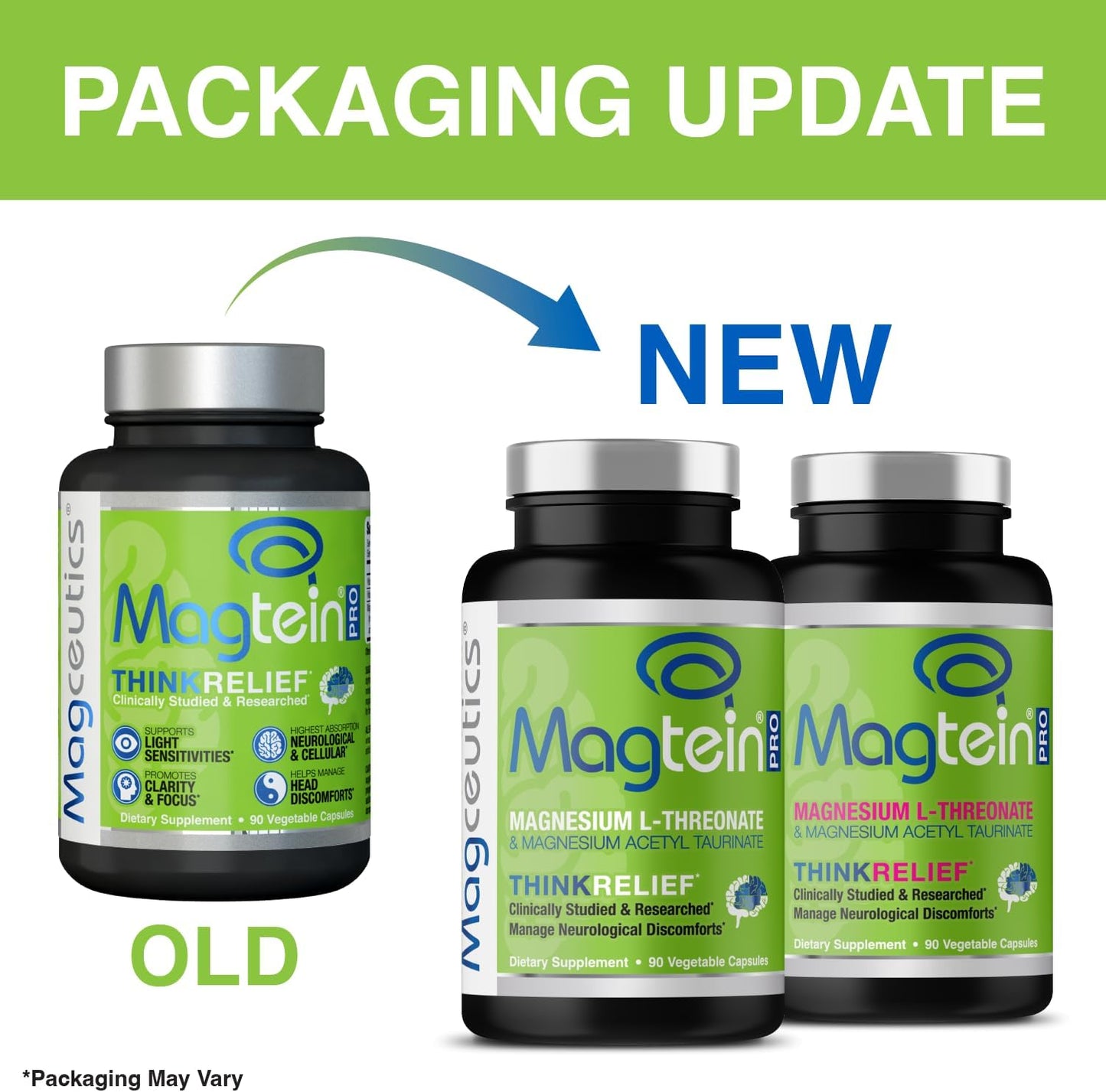 Magceutics MagteinPRO: Magnesium L-Threonate & Acetyl Taurinate - PMS Relief, Brain Health - 90 Veg Capsules