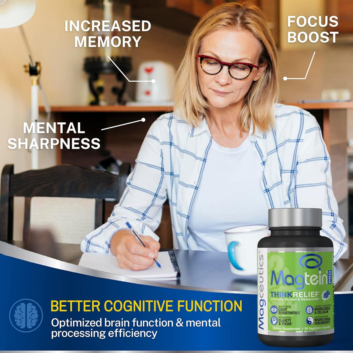 Magceutics MagteinPRO: Magnesium L-Threonate & Acetyl Taurinate - PMS Relief, Brain Health - 90 Veg Capsules