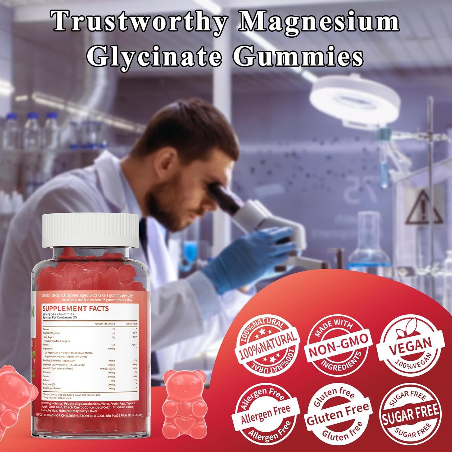 Magical Magnesium Glycinate Gummies - 800mg Per Serving, Sugar Free Supplement with Magnesium Malate, Calcium, Vitamin D3, B6, CoQ10 for Calm Support & Sleep - Adults Kids