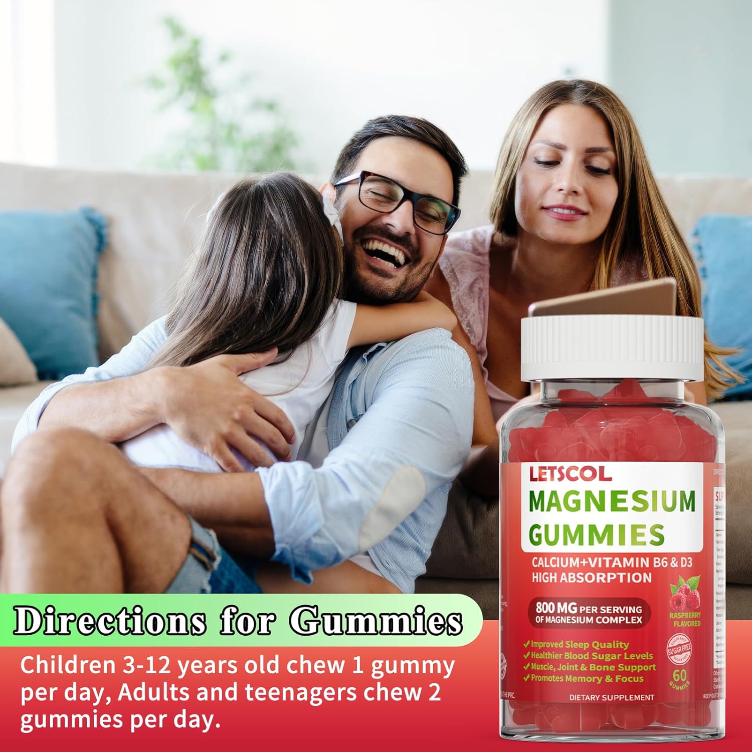Magical Magnesium Glycinate Gummies - 800mg Per Serving, Sugar Free Supplement with Magnesium Malate, Calcium, Vitamin D3, B6, CoQ10 for Calm Support & Sleep - Adults Kids