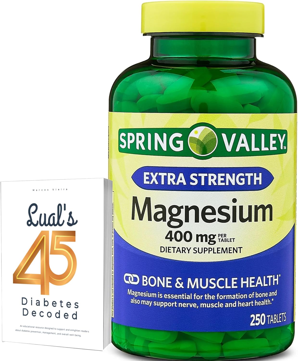 Magnesium 400mg Tablets for Women | 250 Tablet Bundle with Lual's 45 Diabetes Decoded