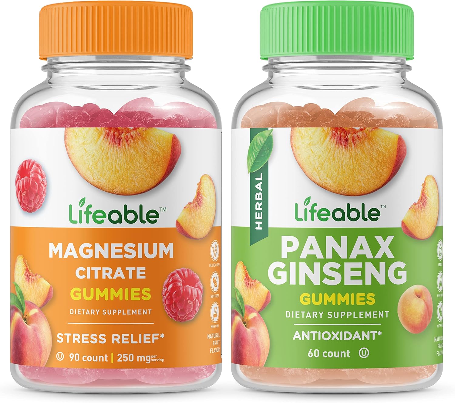 Magnesium and Panax Ginseng Gummy Bundle - Tasty Vitamin Supplement, Gluten-Free, Non-GMO Chewables