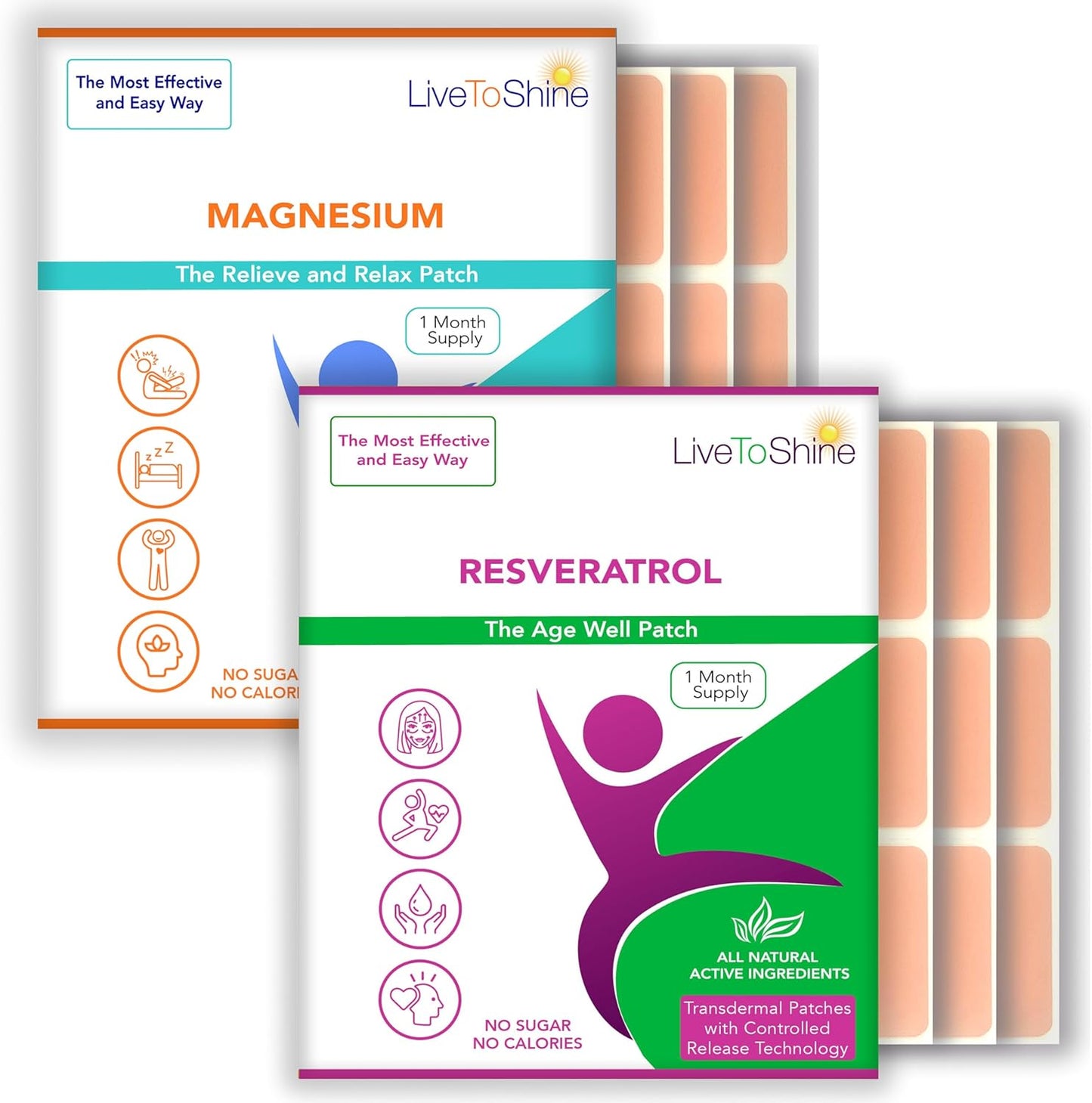 Magnesium and Resveratrol Patch Bundle - 60 Patches - 30 Days Supply Each Pack - Made in USA by Live To Shine