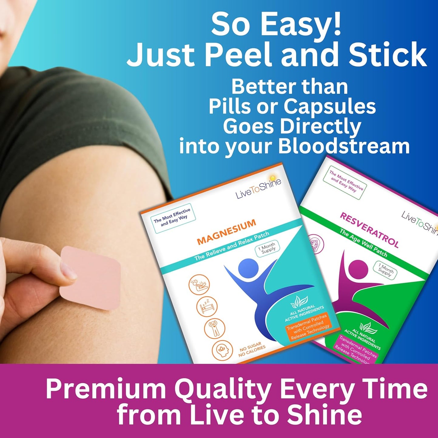 Magnesium and Resveratrol Patch Bundle - 60 Patches - 30 Days Supply Each Pack - Made in USA by Live To Shine