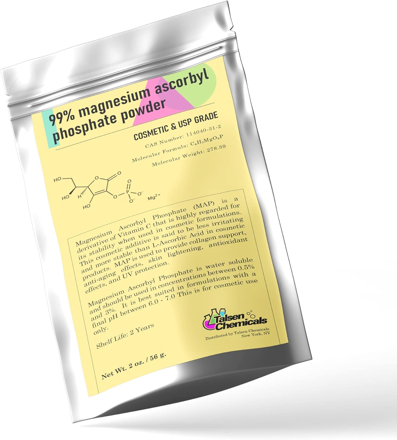 Magnesium Ascorbyl Phosphate MAP Powder for DIY Skincare 2oz - Stable Vitamin C by Talsen Chemicals