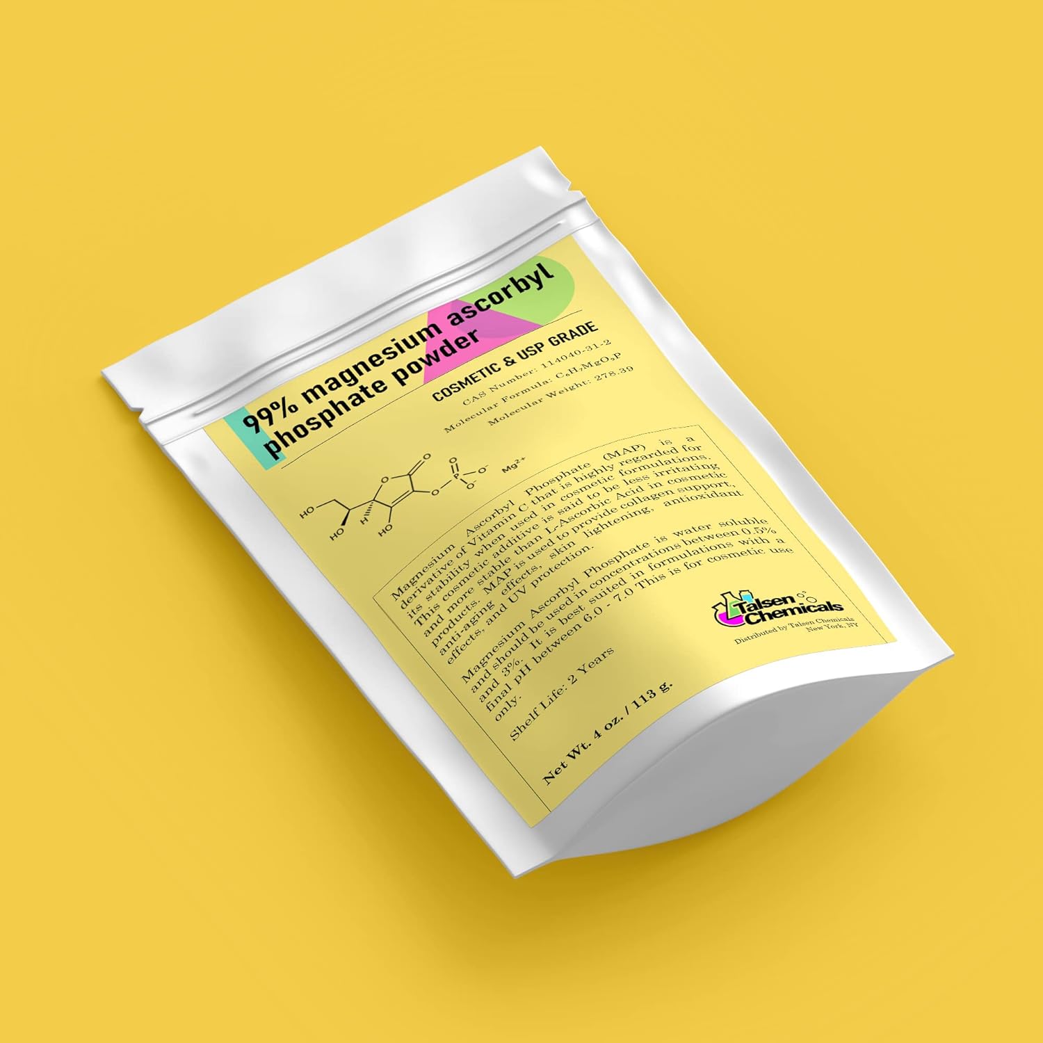 Magnesium Ascorbyl Phosphate MAP Powder for DIY Skincare 2oz - Stable Vitamin C by Talsen Chemicals