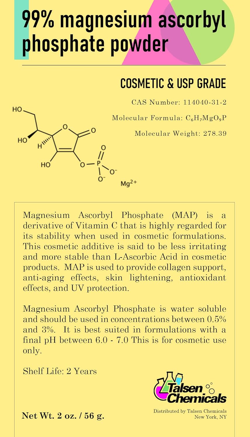Magnesium Ascorbyl Phosphate MAP Powder for DIY Skincare 2oz - Stable Vitamin C by Talsen Chemicals