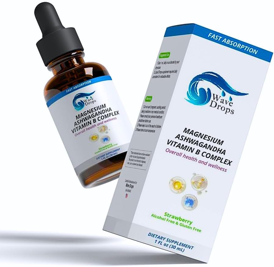 Magnesium, Ashwagandha & B-Complex Liquid Drops for Stress Management and Energy Support | Non-GMO, Gluten-Free | 1 Fl Oz