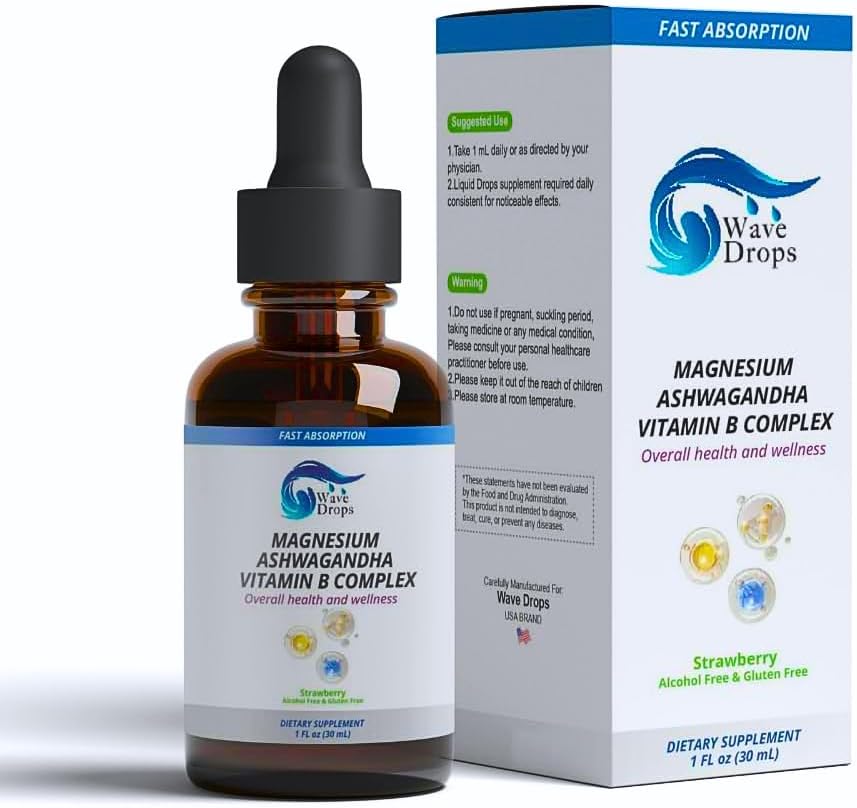 Magnesium, Ashwagandha & B-Complex Liquid Drops for Stress Management and Energy Support | Non-GMO, Gluten-Free | 1 Fl Oz