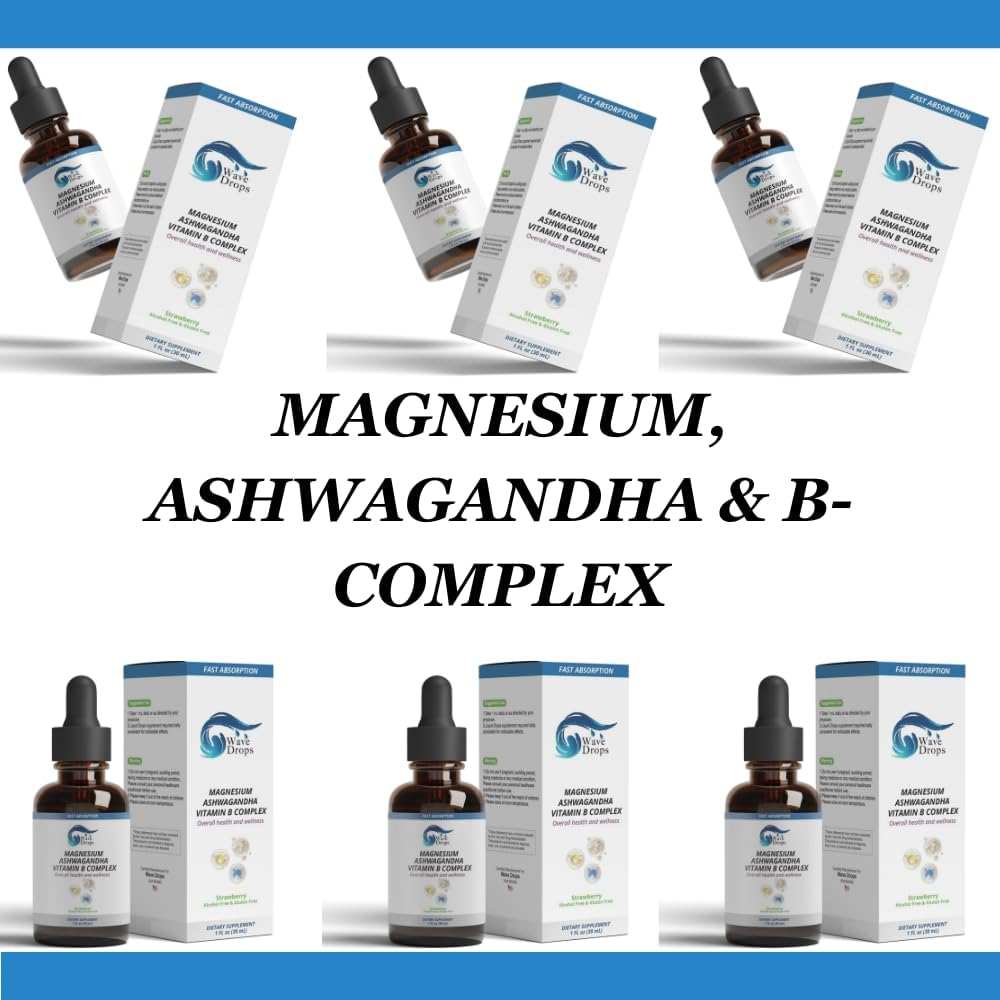 Magnesium, Ashwagandha & B-Complex Liquid Drops for Stress Management and Energy Support | Non-GMO, Gluten-Free | 1 Fl Oz