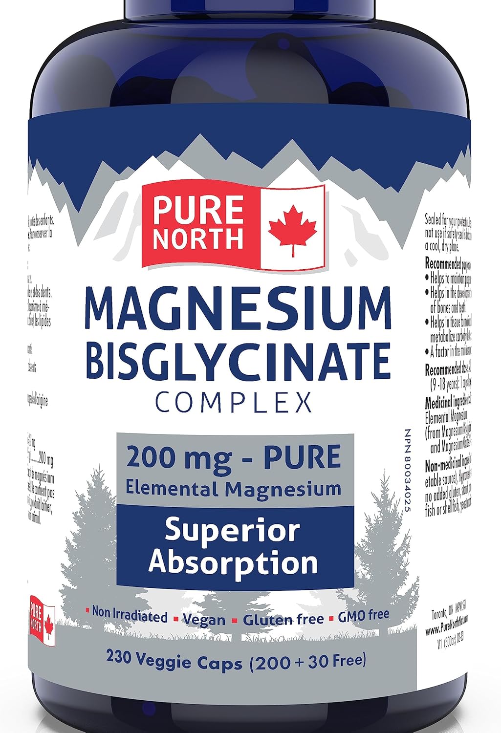 Magnesium Bisglycinate Complex 200mg V-Capsules - Supports Bone and Teeth Health, Aids in Metabolizing Carbs, Proteins, and Fats