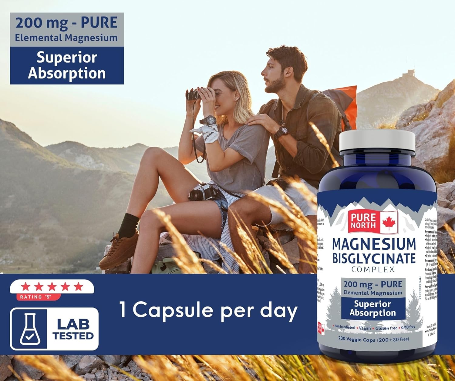 Magnesium Bisglycinate Complex 200mg V-Capsules - Supports Bone and Teeth Health, Aids in Metabolizing Carbs, Proteins, and Fats