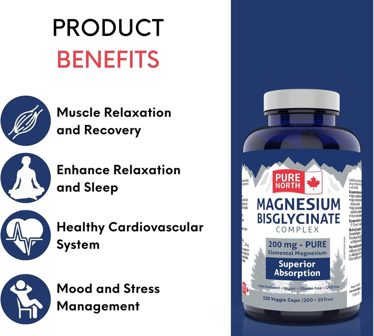 Magnesium Bisglycinate Complex 200mg V-Capsules - Supports Bone and Teeth Health, Aids in Metabolizing Carbs, Proteins, and Fats
