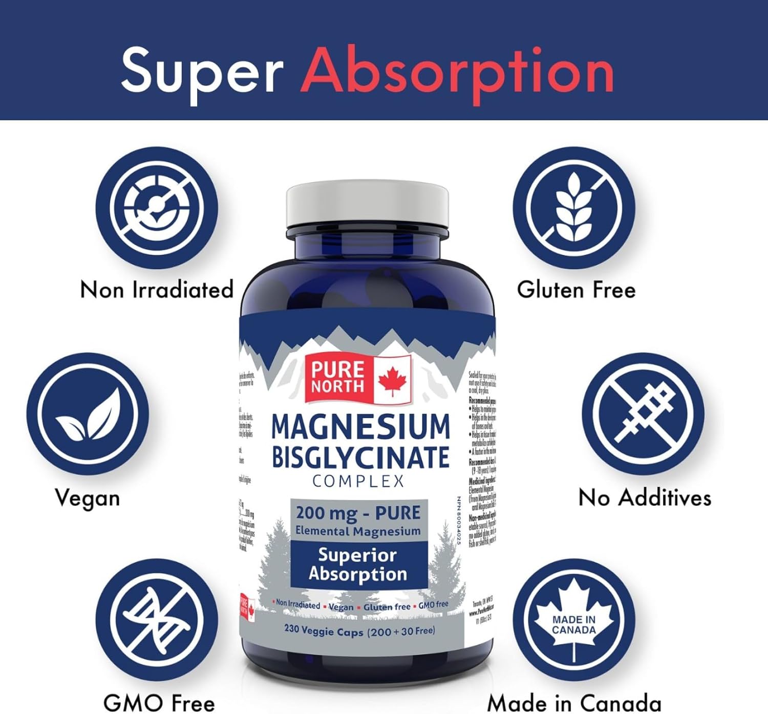 Magnesium Bisglycinate Complex 200mg V-Capsules - Supports Bone and Teeth Health, Aids in Metabolizing Carbs, Proteins, and Fats