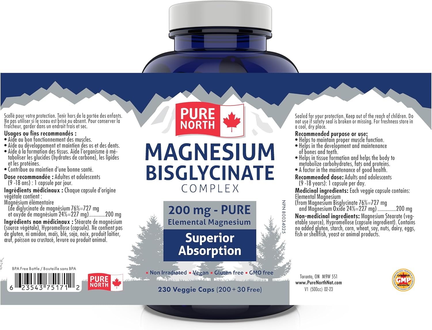 Magnesium Bisglycinate Complex 200mg V-Capsules - Supports Bone and Teeth Health, Aids in Metabolizing Carbs, Proteins, and Fats