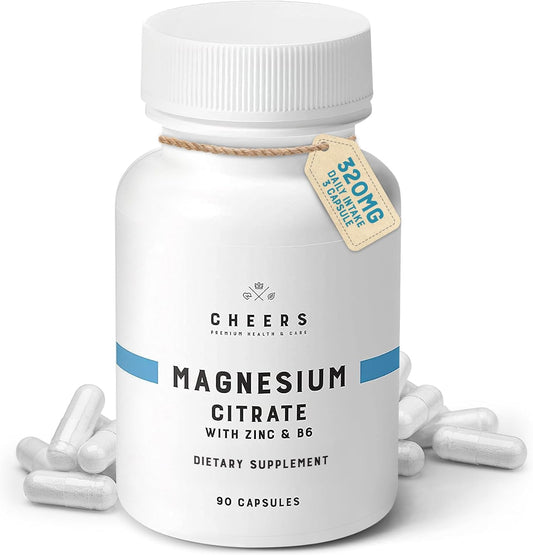 Magnesium Citrate Capsules - 85% Daily Value, 90 Count, 320 mg, Gluten-Free with Zinc & B6 - Vegan Adult Supplement