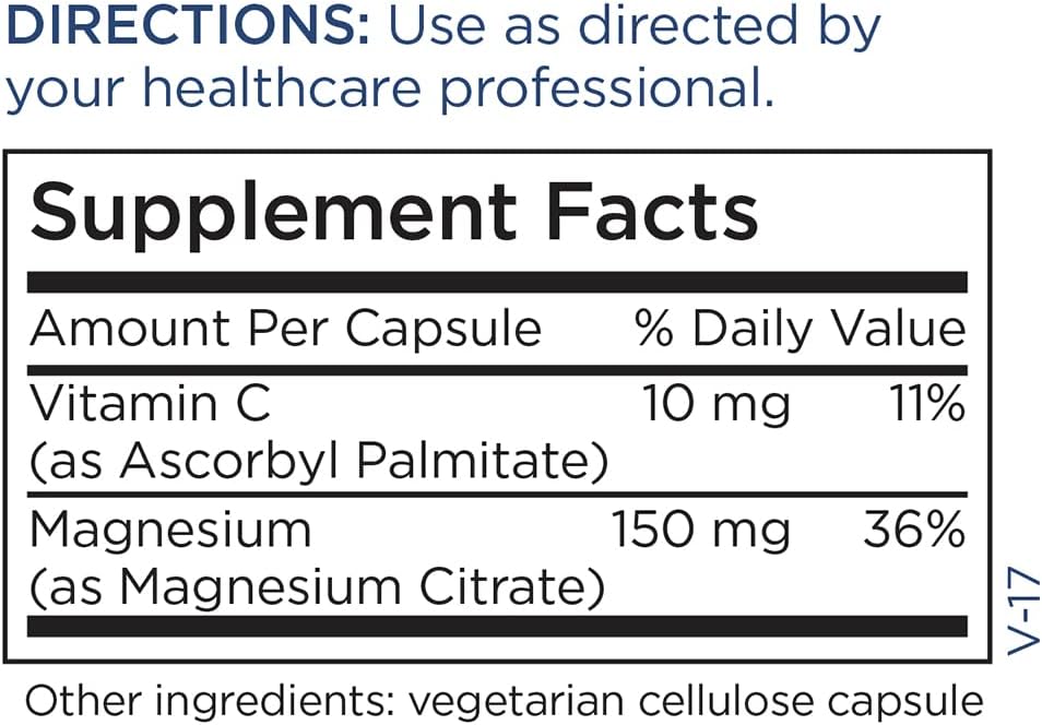 Magnesium Citrate Capsules - Supports Calm, Sleep, Muscles & Digestion - with Vitamin C - 120 Capsules