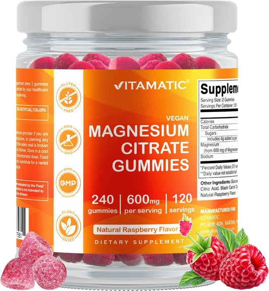 Magnesium Citrate Gummies 600mg - Supports Relaxation, Muscle & Bone Health - 240 Count