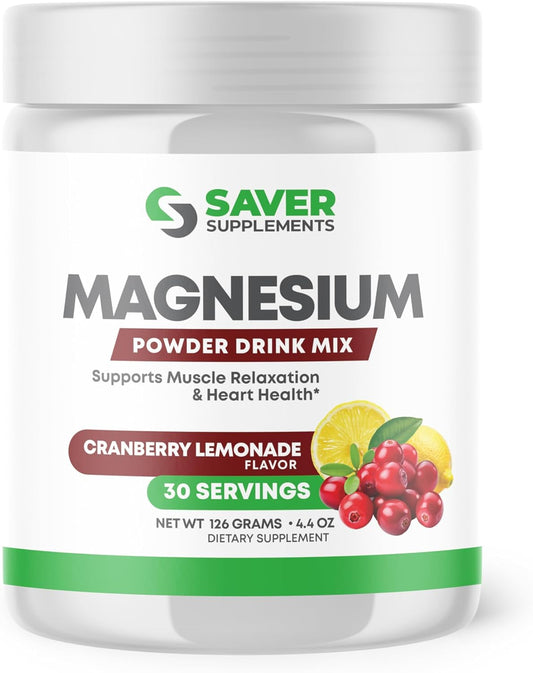 Magnesium Citrate Powder Drink Mix for Stress Relief & Heart Health - Cranberry Lemonade Flavor - 30 Servings