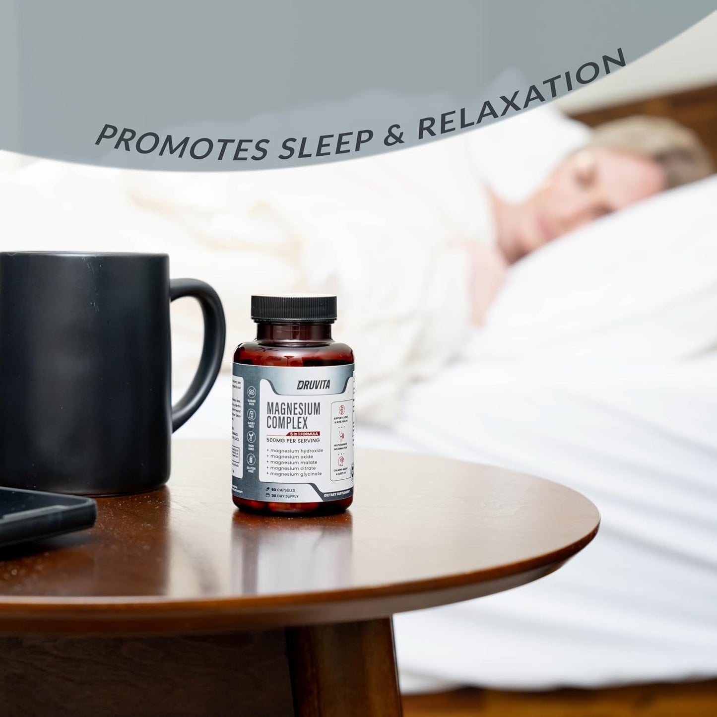 Magnesium Complex 500mg - 5-in-1 Formula for Bone, Joint, Heart, Sleep - 60 Capsules + Pill Container