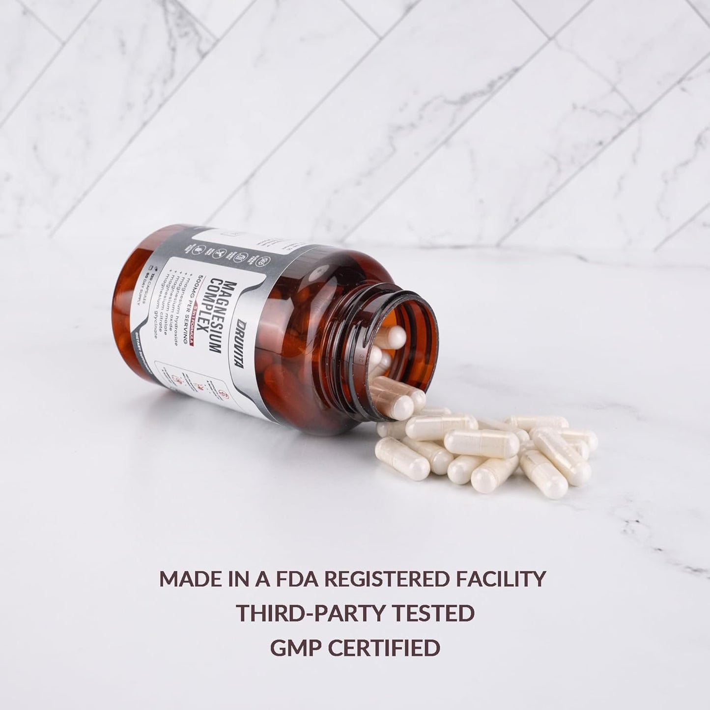 Magnesium Complex 500mg - 5-in-1 Formula for Bone, Joint, Heart, Sleep - 60 Capsules + Pill Container