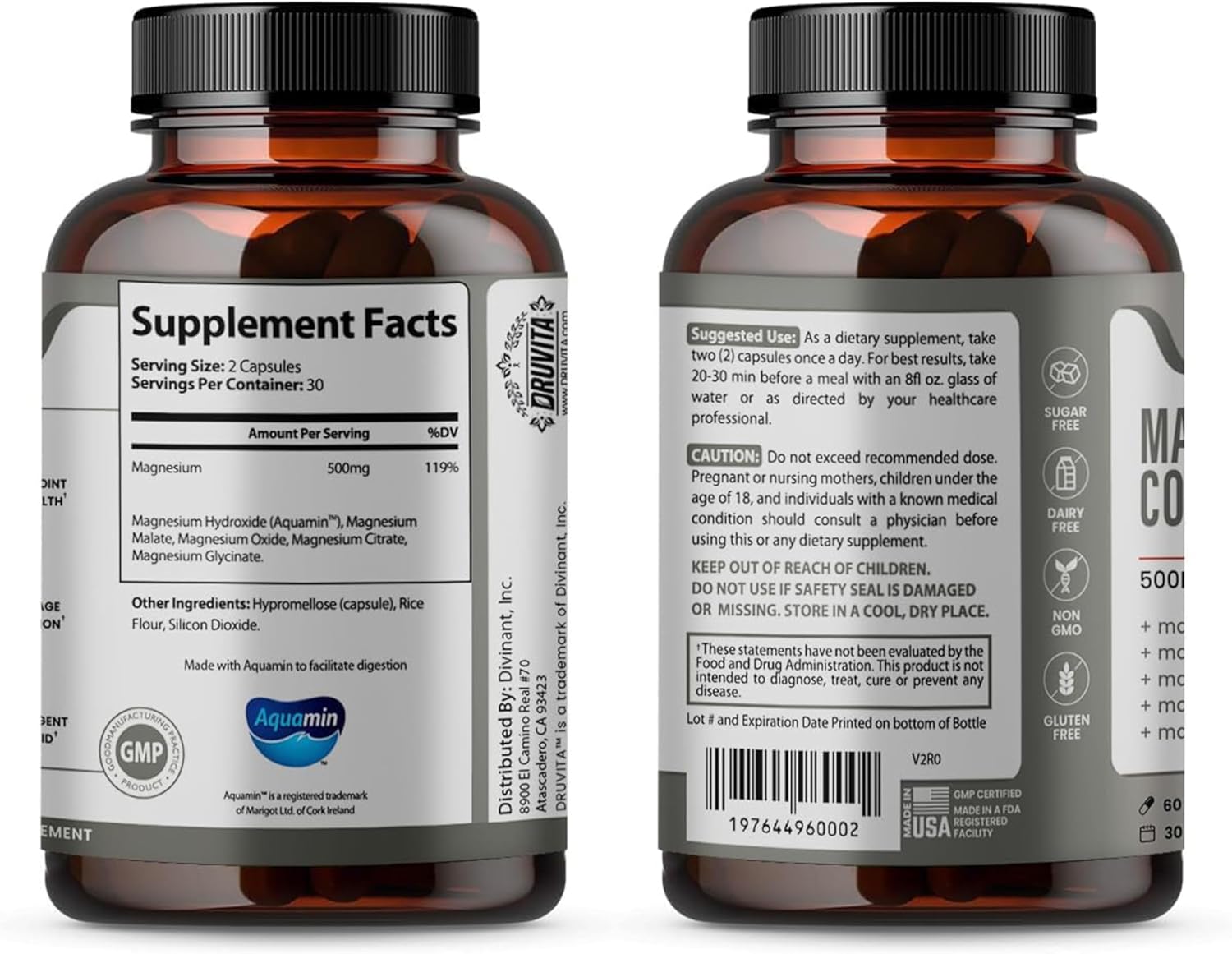 Magnesium Complex 500mg - 5-in-1 Formula for Bone, Joint, Heart, Sleep - 60 Capsules + Pill Container