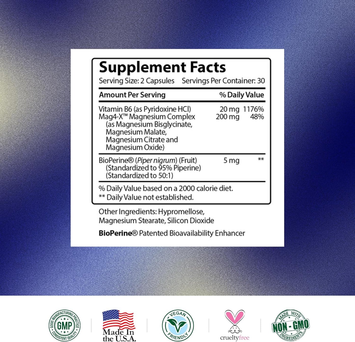 Magnesium Complex for Brain, Muscle, and Nerve Support - 60 Vegan Capsules - Bisglycinate, Malate, Citrate, Oxide - With Bioperine