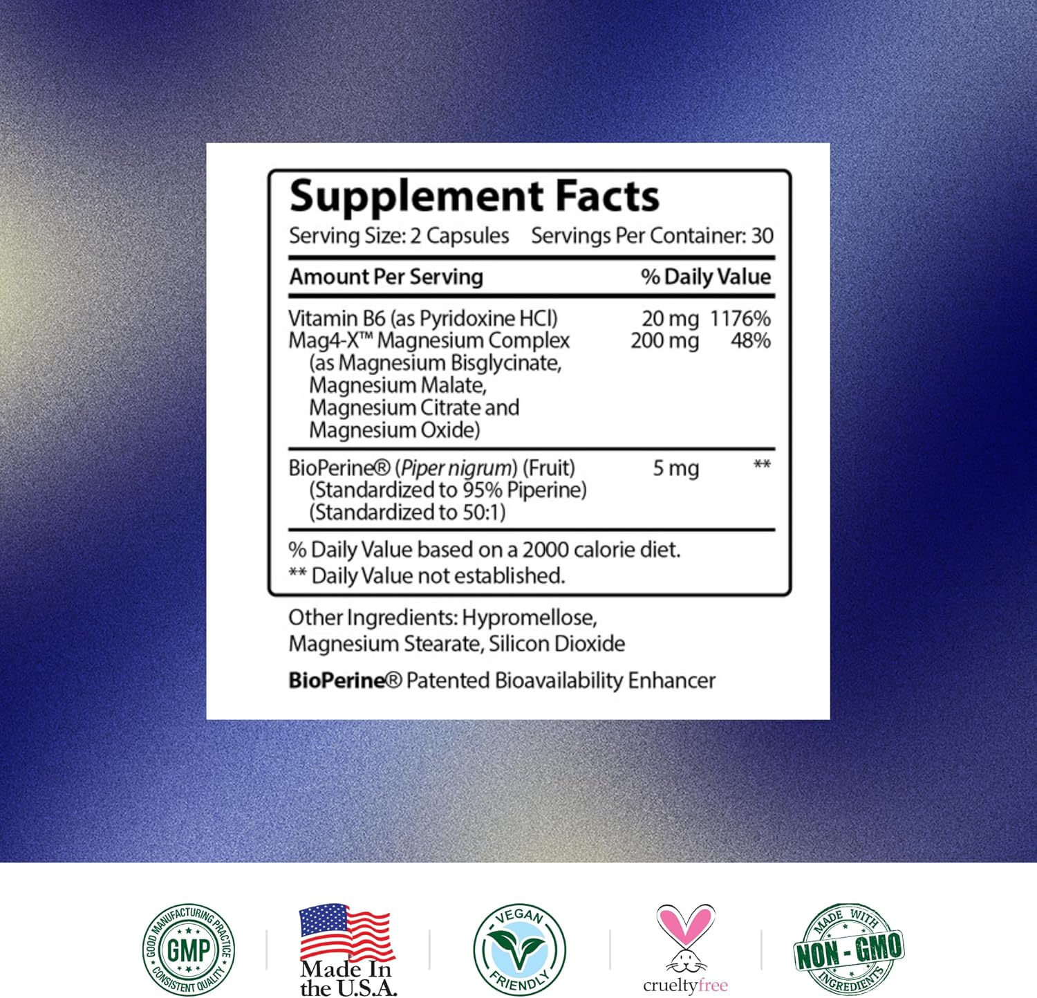 Magnesium Complex for Brain, Muscle, and Nerve Support - 60 Vegan Capsules - Bisglycinate, Malate, Citrate, Oxide - With Bioperine