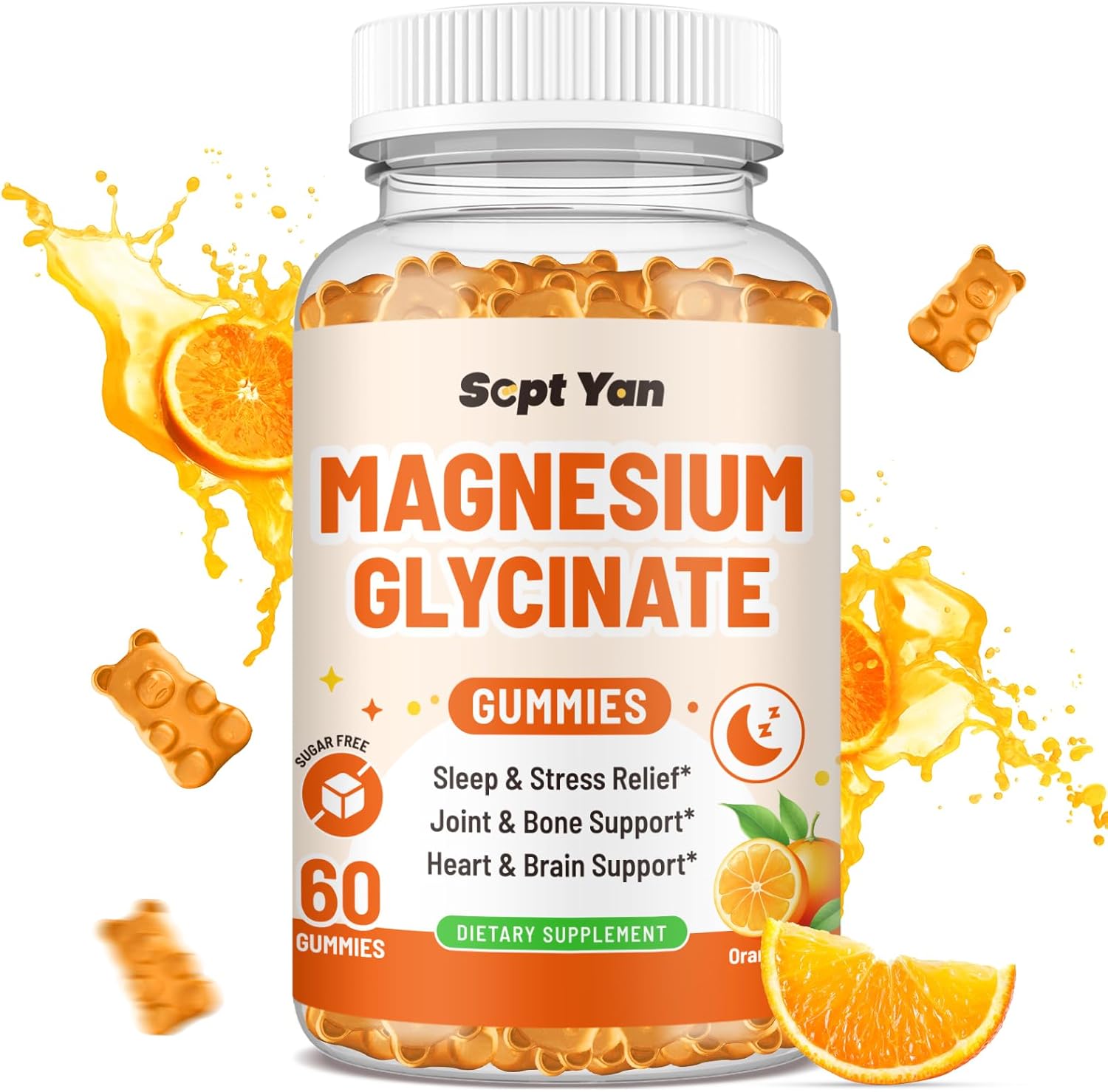 Magnesium Complex Gummies for Adults with Vitamin B6, D, CoQ10 - Mood, Bone, Muscle Support - Sugar Free Orange Flavor - 60 ct