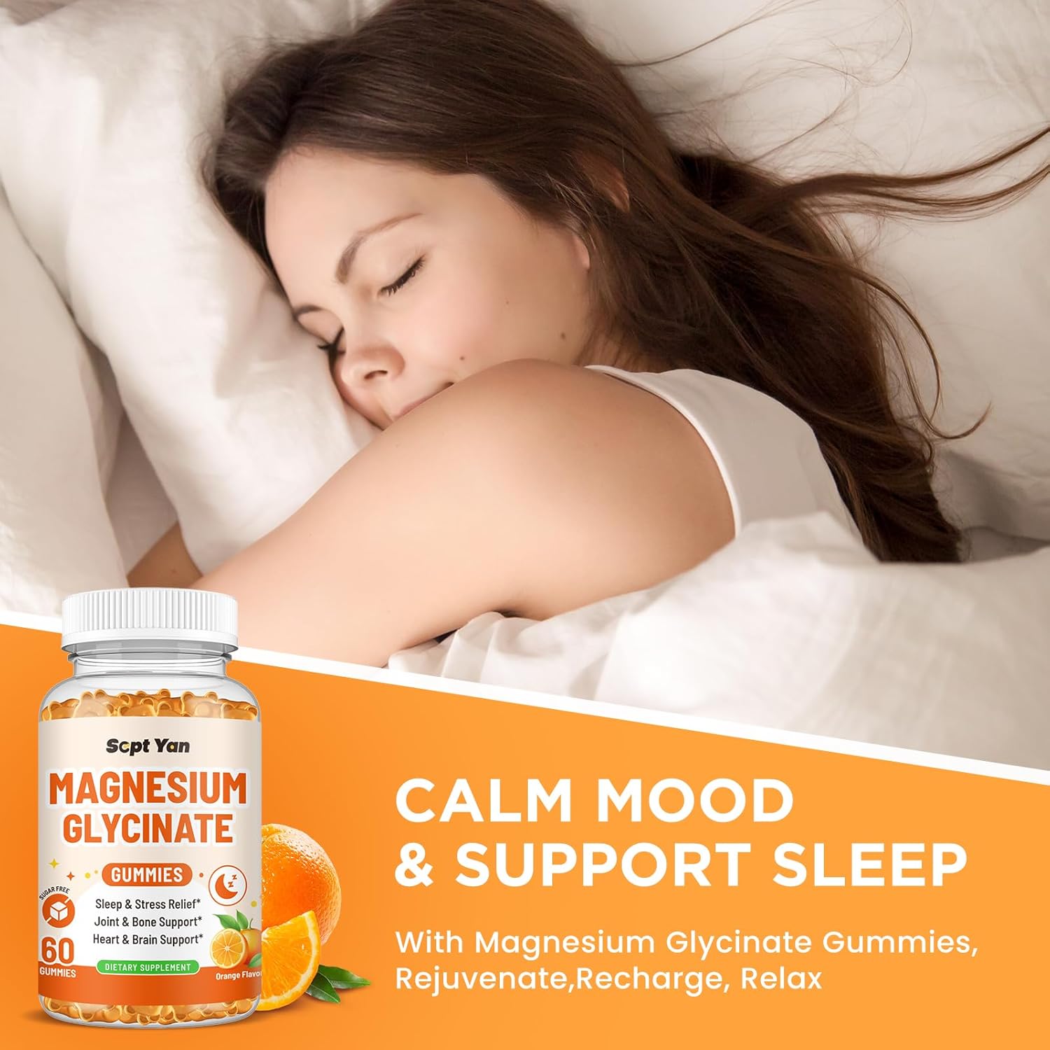 Magnesium Complex Gummies for Adults with Vitamin B6, D, CoQ10 - Mood, Bone, Muscle Support - Sugar Free Orange Flavor - 60 ct