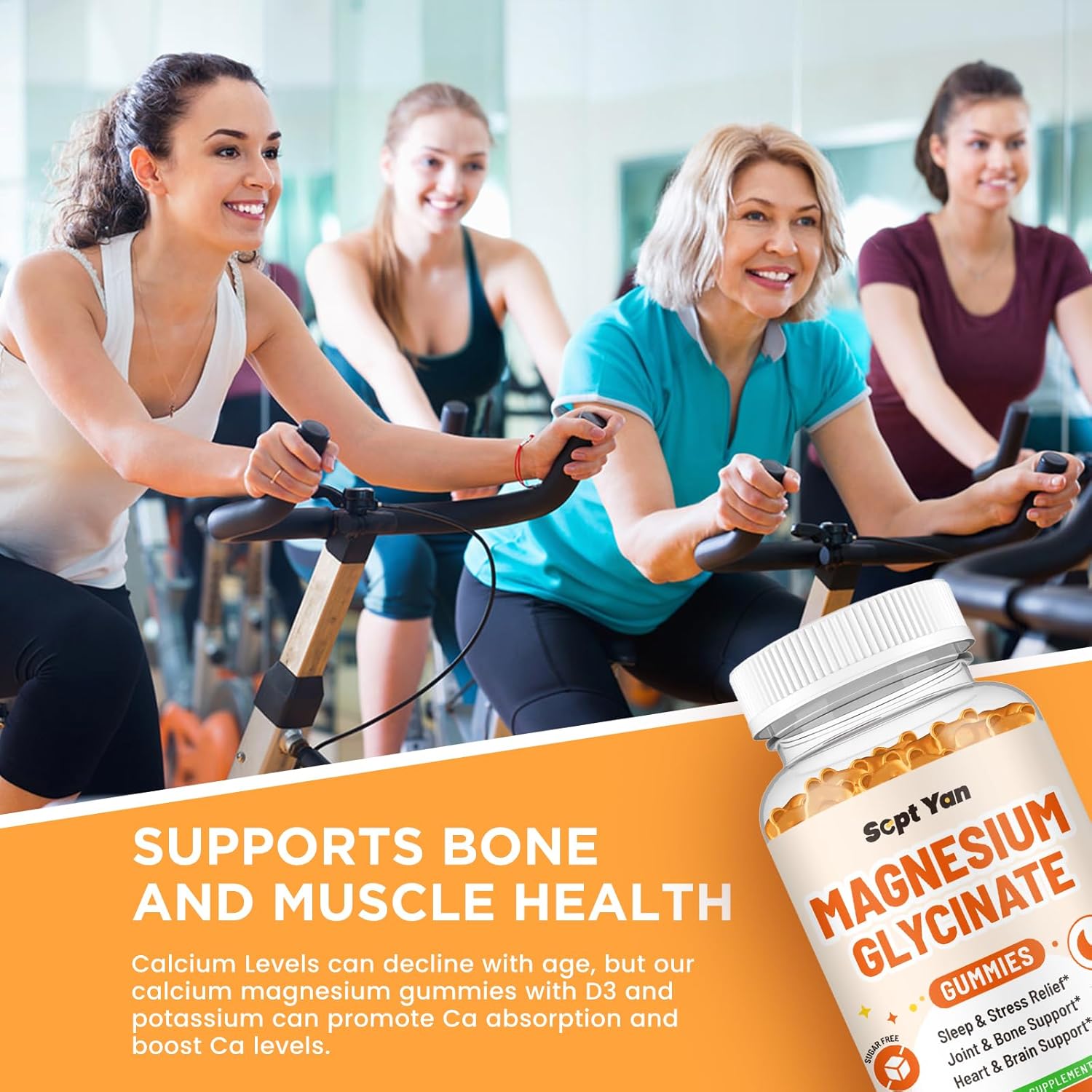 Magnesium Complex Gummies for Adults with Vitamin B6, D, CoQ10 - Mood, Bone, Muscle Support - Sugar Free Orange Flavor - 60 ct
