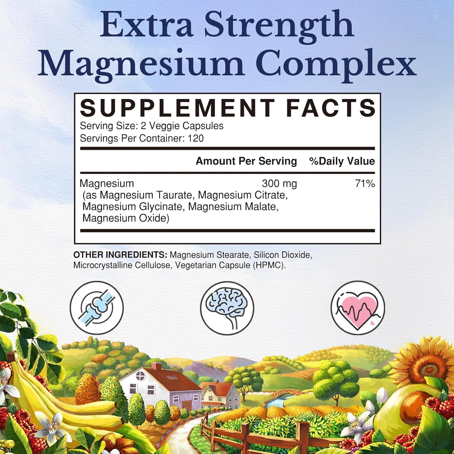 Magnesium Complex Supplement 300mg | Citrate Glycinate Taurate Malate | Non-GMO, Gluten-Free | 240 Capsules for Bone Muscle Brain Heart
