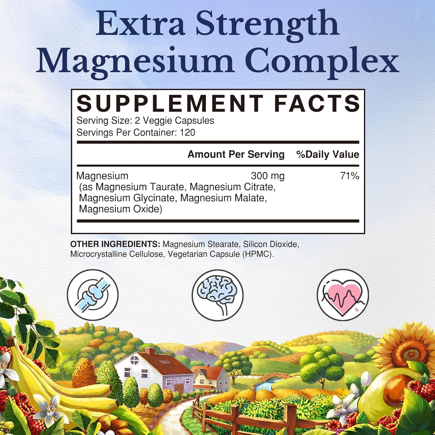 Magnesium Complex Supplement 300mg | Citrate Glycinate Taurate Malate | Non-GMO, Gluten-Free | 240 Capsules for Bone Muscle Brain Heart