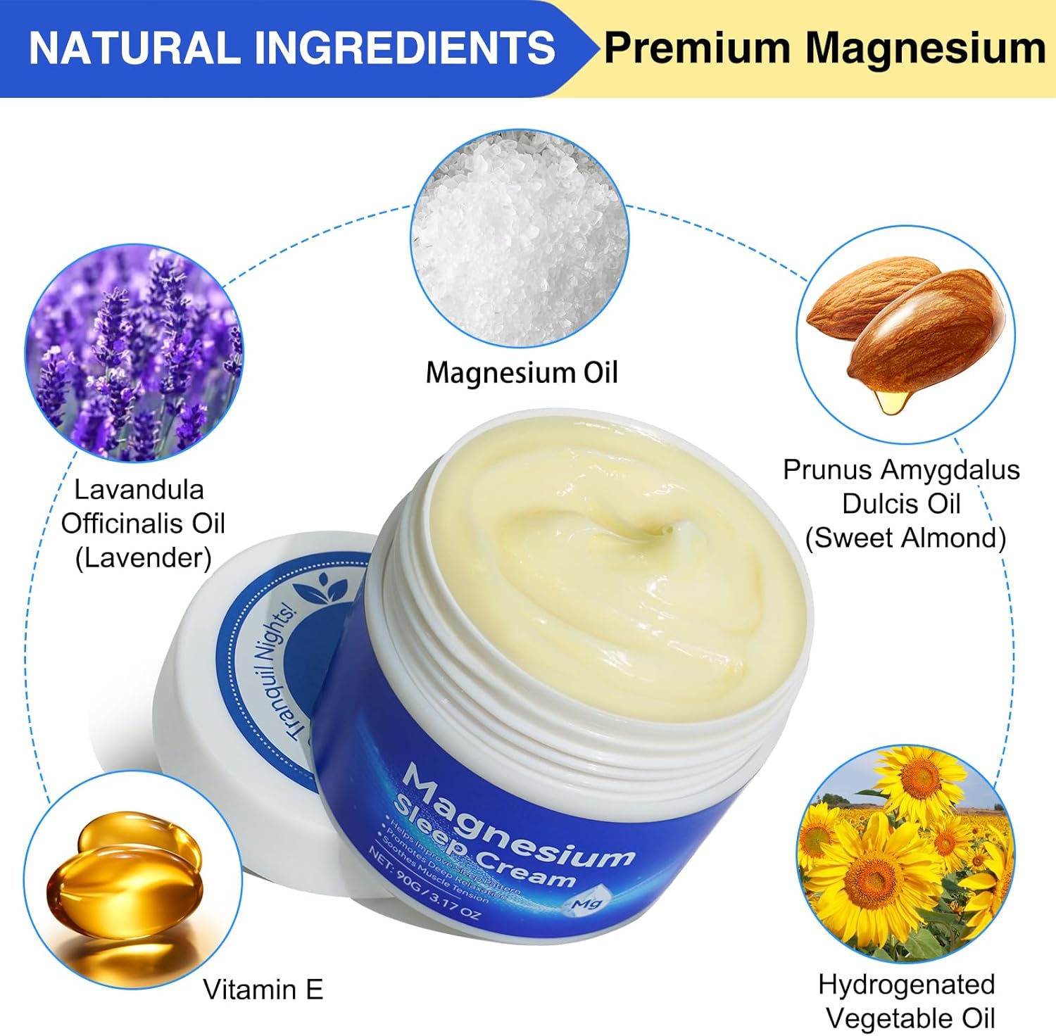 Magnesium Cream for Sleep and Muscle Tension Relief, 3.17oz