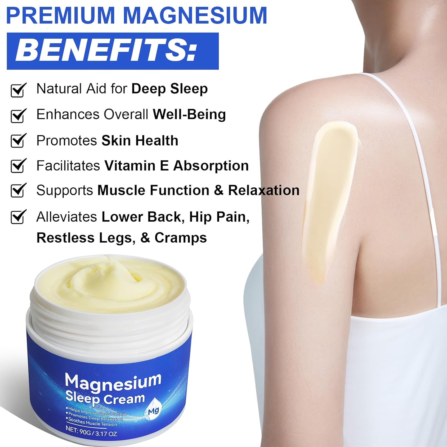 Magnesium Cream for Sleep and Muscle Tension Relief, 3.17oz