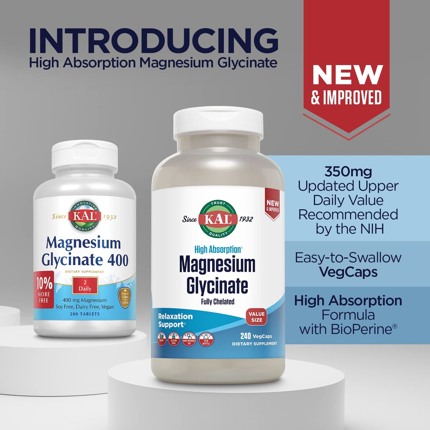 Magnesium Glycinate 400 mg Supplement for Relaxation & Muscle Support - 100 Servings (200 CT)