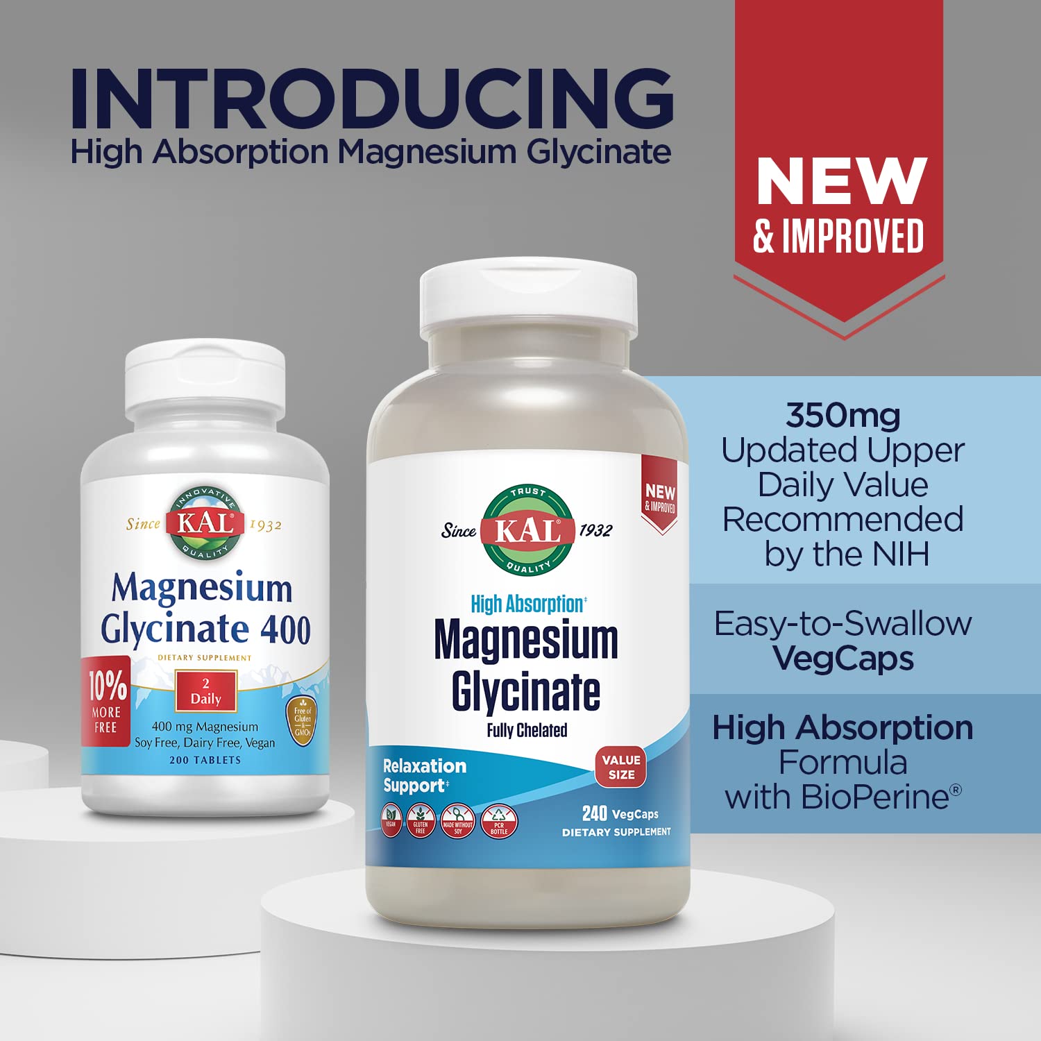 Magnesium Glycinate 400 mg Supplement for Relaxation & Muscle Support - 100 Servings (200 CT)