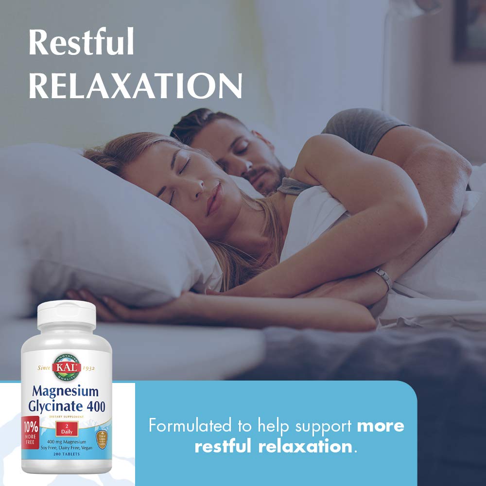 Magnesium Glycinate 400 mg Supplement for Relaxation & Muscle Support - 100 Servings (200 CT)